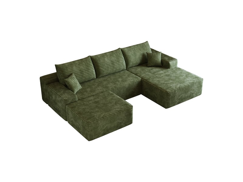  Canapé d’angle modulable avec méridienne et assise profonde - lpospi - sans montage, tissu côtelé - vert  - Conforama A
