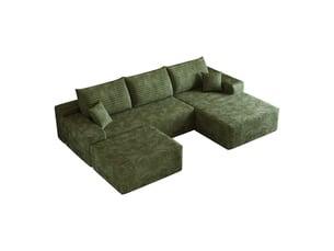 Canapé d’angle modulable avec méridienne et assise profonde - lpospi - sans montage, tissu côtelé - vert