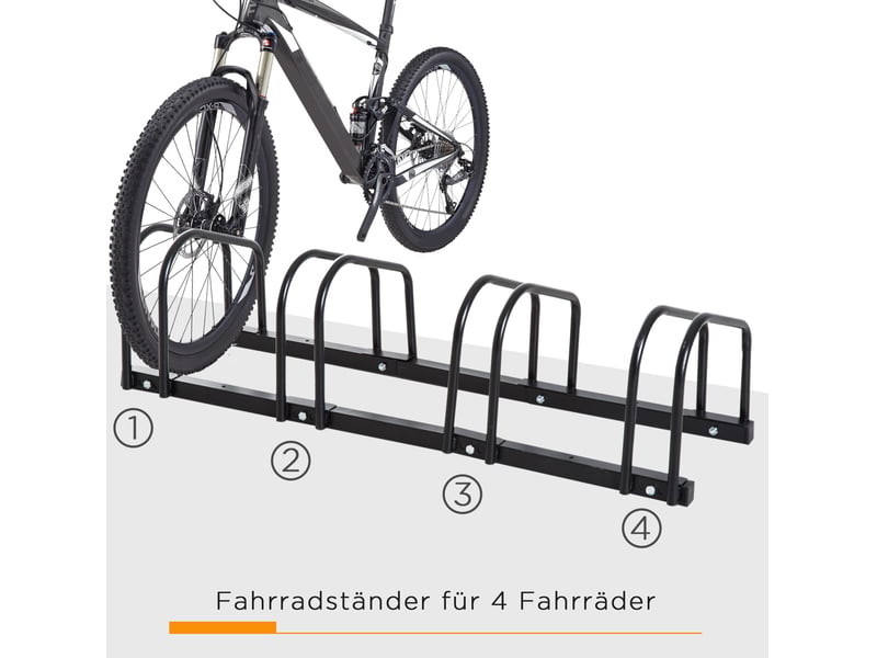  Porte-vélos 4 places 110 x 33 x 27 cm noir en acier, montage au sol ou au mur pour vélos  - Conforama E