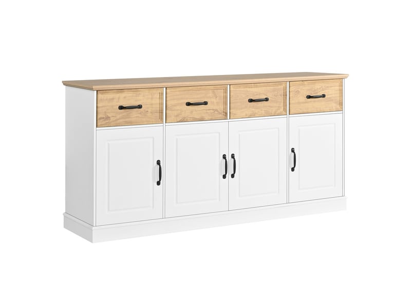  Commode 4 tiroirs et 4 portes, 160 x 40 x 78 cm, structure mdf, poignées en fer, couloir ou salle à manger, blanc  - Conforama A