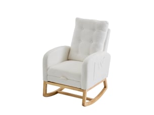 Fauteuil à bascule 66,5 x 121,5 x 102 cm blanc en bouclé, repose-pieds extensible et ports usb latéraux