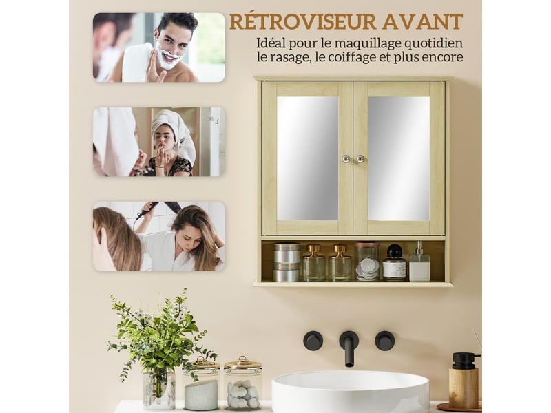  Armoire murale de salle de bain en mdf avec miroir coloris bois naturel 56x13x58 cm  - Conforama E