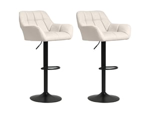 Lot de 2 tabourets de bar rétro réglables en hauteur – simili cuir effet lin – crème et noir – pivotants