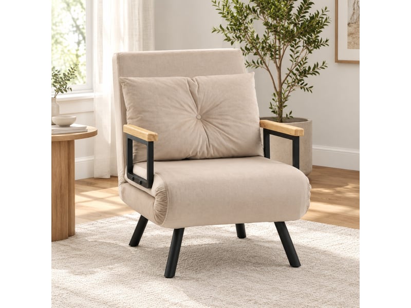  Fauteuil-lit relax beige 63x73x81 cm en polyester avec dossier réglable  - Conforama D