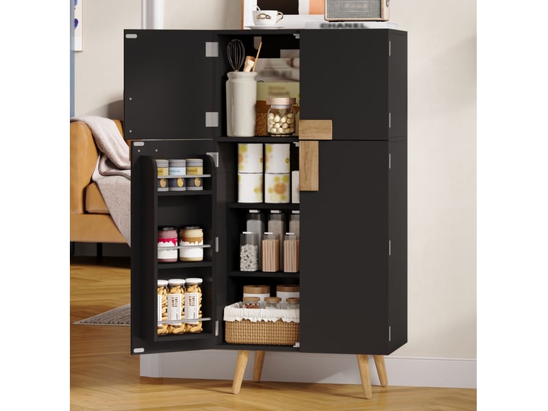 Armoire de cuisine 60x35x120 cm noire en mdf avec 4 portes et étagères réglables  - Conforama D