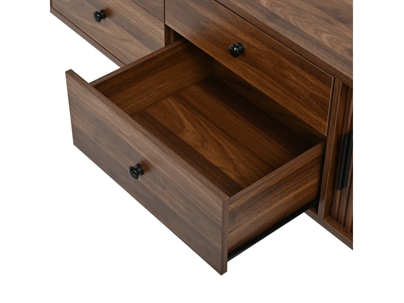  Meuble tv 165 cm avec 4 tiroirs et 2 portes coulissantes, coloris noyer, mdf  - Conforama D