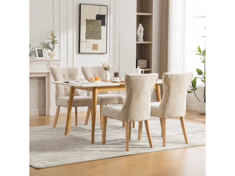  Chaises de salle à manger en bois massif rembourrées en chenille beige, pieds bois, clous décoratifs 2 piècescarton  - Conforama B