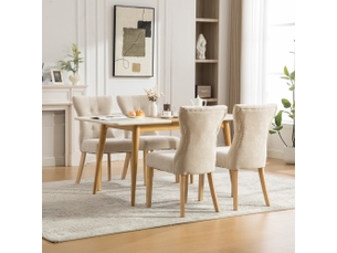 Chaises de salle à manger en bois massif rembourrées en chenille beige, pieds bois, clous décoratifs 2 piècescarton