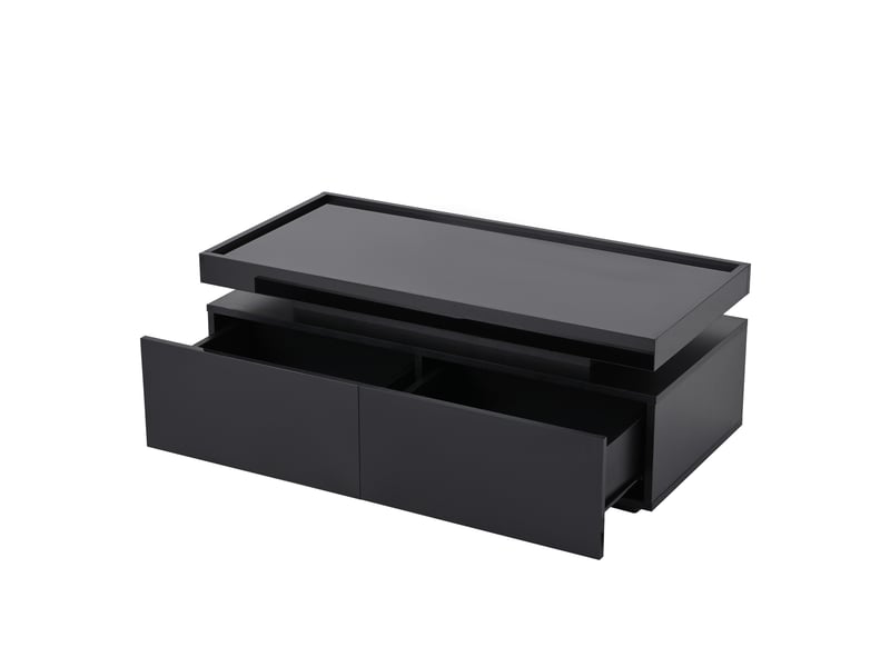  Table basse noire brillante avec led et 2 tiroirs, 95x45x35 cm, panneau de particules, noir  - Conforama W