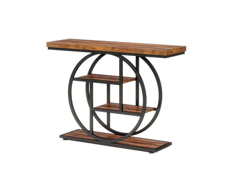  Console industrielle à 4 niveaux en bois et métal marron rustique et noir 105x30x80 cm  - Conforama A