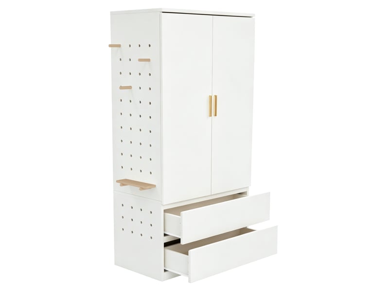  Armoire multifonctionnelle 70x50x170 cm avec 2 portes et 2 tiroirs en mdf couleur blanc, design naturel  - Conforama E