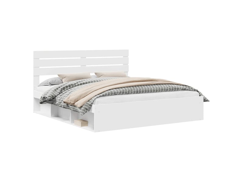  Lit double- lit adulte -  cadre de lit avec tête de lit blanc 200 x 200 cm pin massif  - Conforama A
