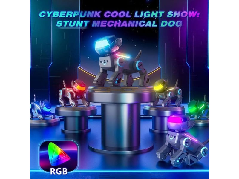  Chien robot programmable bluetooth avec leds rgb et télécommande 100 actions, gris 151498_AABBF23536_6_DROPFR - Conforama B