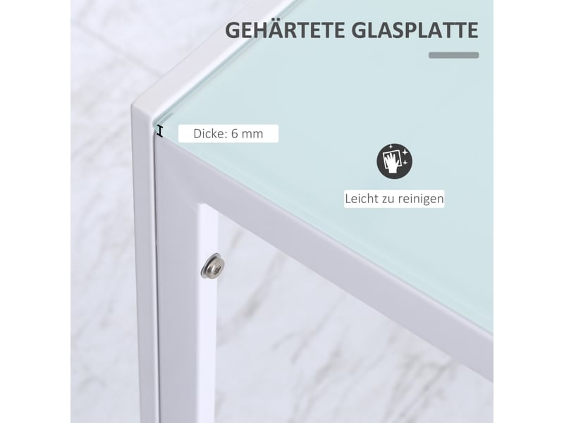  Table de salle à manger pour 4 personnes avec plateau en verre trempé et cadre en métal, pour cuisine, 120×60×75 cm  - Conforama E