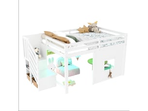 Lit mezzanine 140x200 cm <strong>MERAX</strong>  <strong>lit enfant blanc</strong> coloris blanc