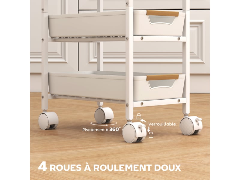  Desserte de cuisine à roulettes 5 niveaux 4 tiroirs métal blanc 39,5 x 24 x 82 cm  - Conforama E