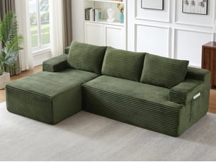 Canapé d'angle réversible convertible <strong>BIQZUYA</strong> <strong></strong> 4 places Velours côtelé vert avec coffre de rangement