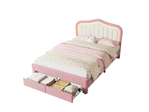 Lit avec rangement 140x200 cm <strong>COVREO </strong> <strong></strong> coloris rose