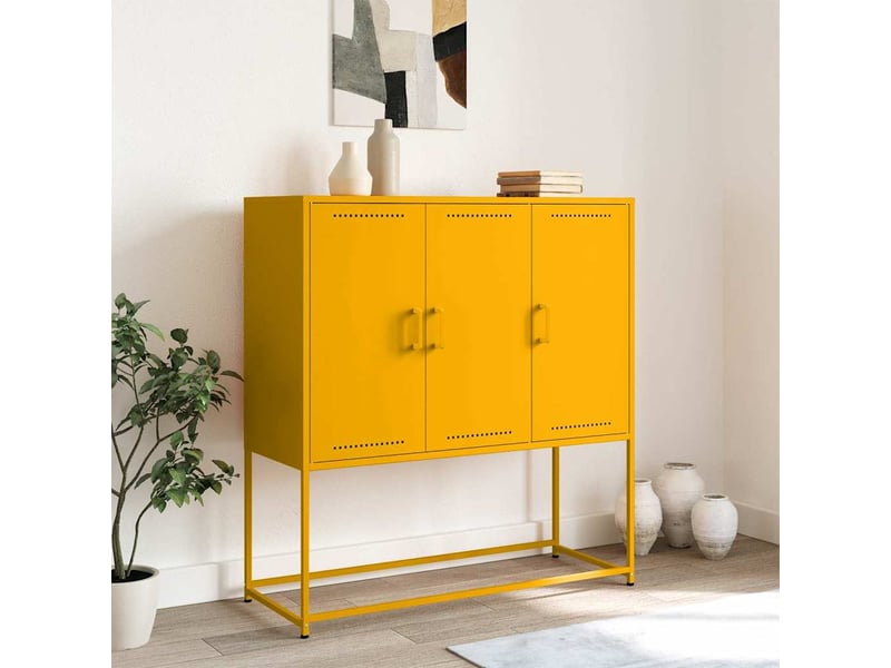  Buffet haut - bahut - meuble de rangement jaune moutarde 100,5x39x107 cm acier  - Conforama C