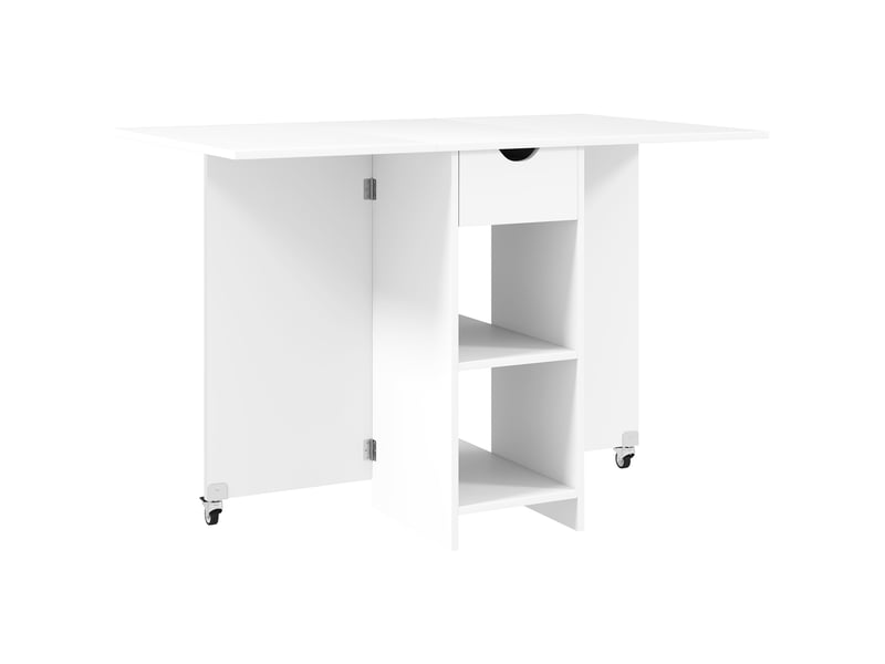 Table extensible avec 2 plateaux rabattables, 1 tiroir et 2 niches de rangement pour cuisine et salle à manger - Conforama A
