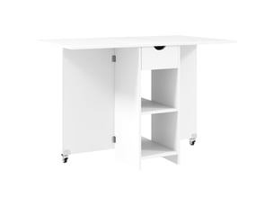 Table extensible avec 2 plateaux rabattables, 1 tiroir et 2 niches de rangement pour cuisine et salle à manger