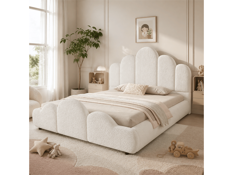  Lit 2 places rembourré 140x200 cm coloris beige tissu  - Conforama E