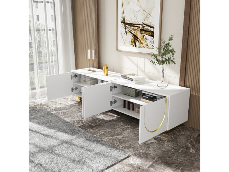  Meuble tv blanc 170 cm panneau de particules meuble tv blanc - Conforama E