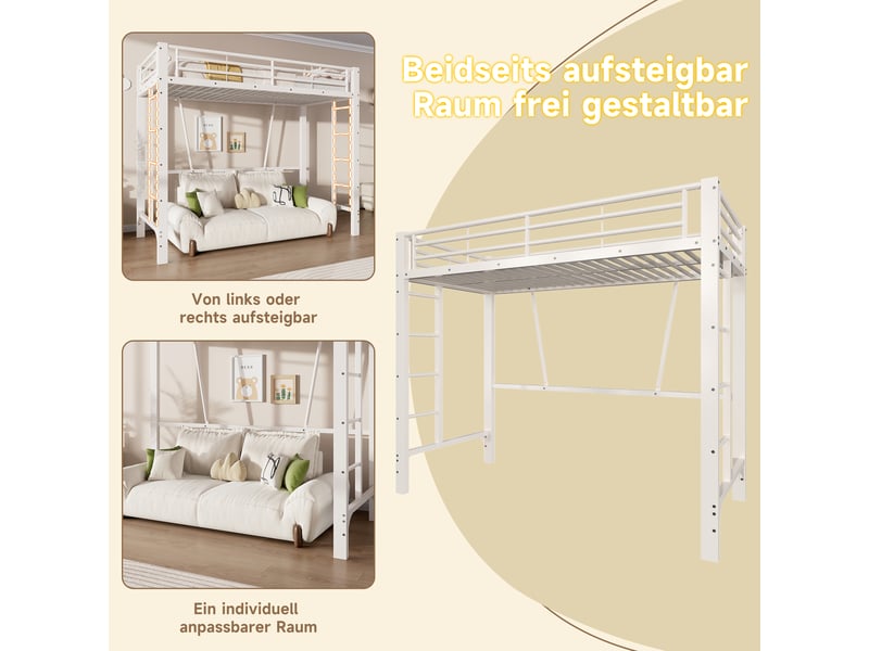  Lit mezzanine 90x200 cm – avec double échelle et espace sous lit modulable – métal – blanc CozyNest - Conforama D