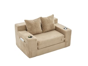 Canapé-lit double tcqpz 2 places extensible 151 x 133 x 64 cm velours côtelé kaki