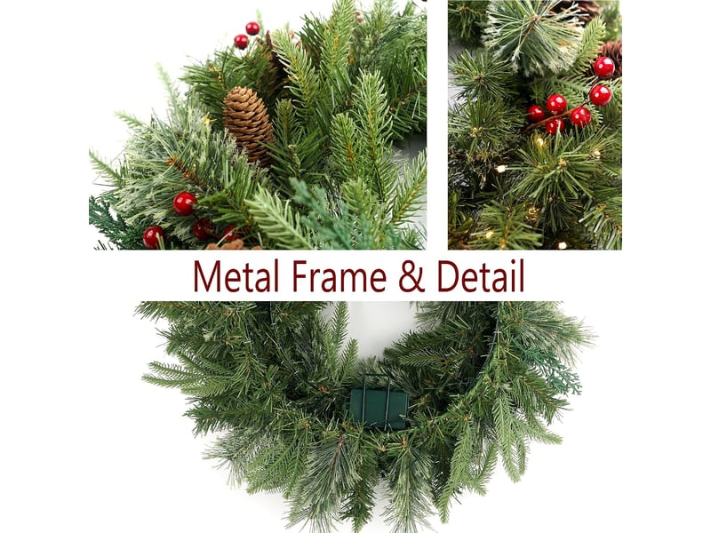  Couronne de noël pré-éclairée 40cm avec pommes de pin – artificielle, pour porte, fenêtre et mur  - Conforama B