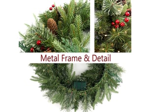 Couronne de noël pré-éclairée 40cm avec pommes de pin – artificielle, pour porte, fenêtre et mur
