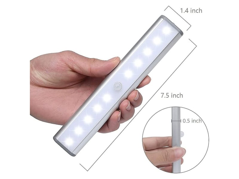 Lampes 10 led sans fil rechargeable usb aimanté, détecteur de mouvement, placard secours veilleuse (argent) - Conforama C