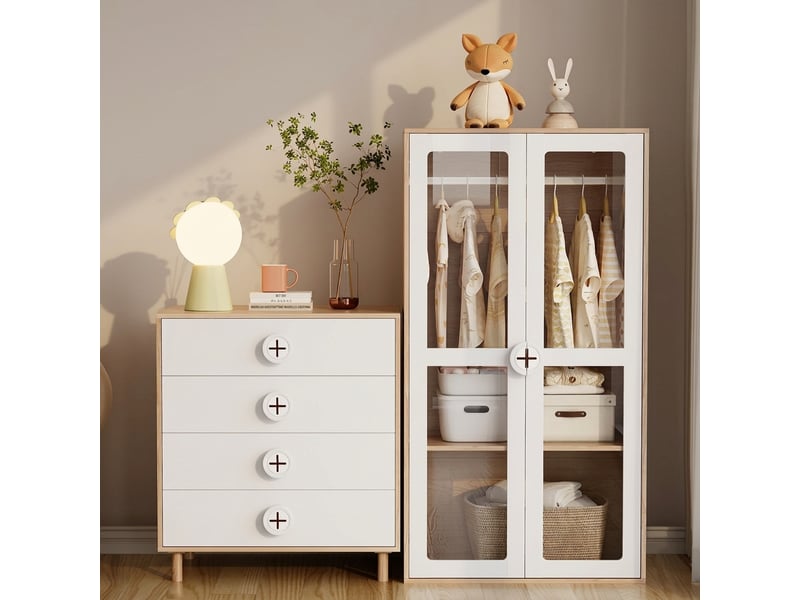  Armoire de chambre avec commode blanche et bois, meuble de rangement 160x50x150 cm  - Conforama D