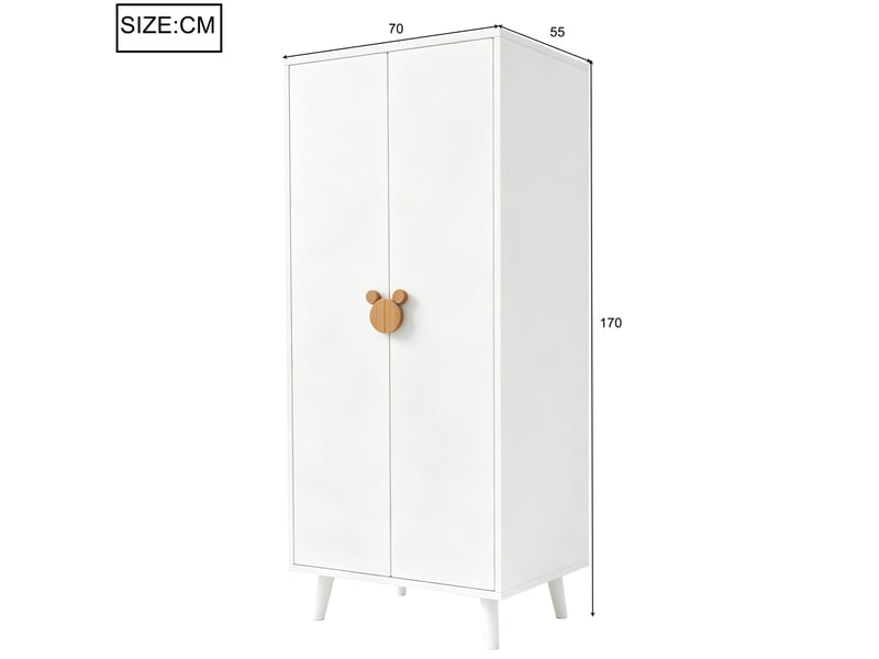  Armoire enfant 70x55x170 cm blanche à 2 portes avec 2 tiroirs  - Conforama D