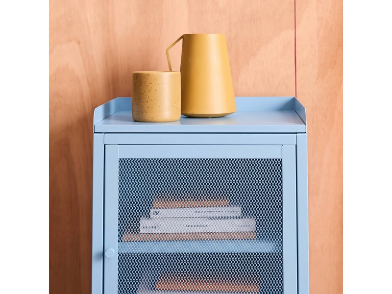 Lot de 2 tables de chevet industrielles métal bleu clair 1 porte grillagée. 40 x 37 x 58.5 cm - ohio  - Conforama E