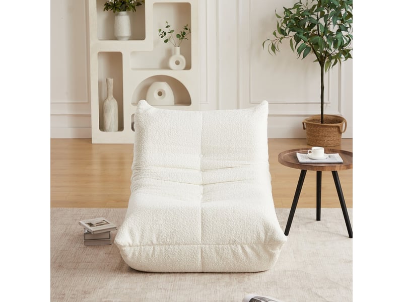  Fauteuil canapé - chauffeuse de sol ergonomique, mousse haute densité, salon et chambre - en chenille blanc  - Conforama C