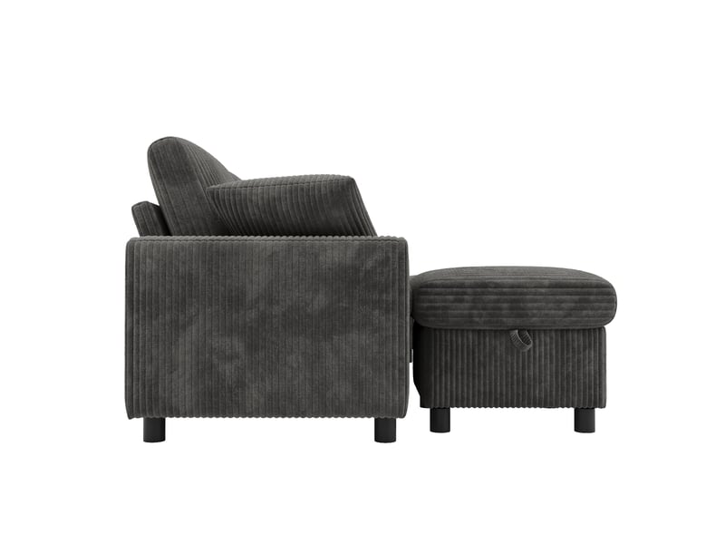 Canapé u lora gris en velours côtelé avec 2 poufs coffre, table, usb, prises et ports type-c - Conforama D