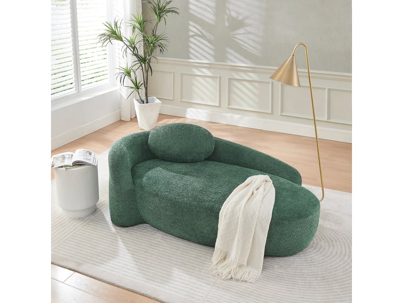  Canapé droit fixe 1 place en tissu bouclette vert, design arrondi avec coussin, idéal pour petit espace  - Conforama E