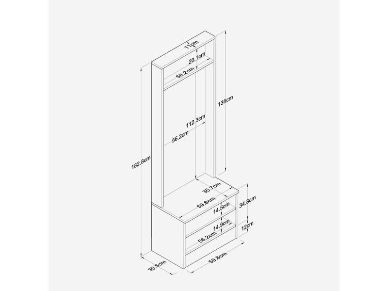  Meuble d'entrée avec porte-manteau, meuble à chaussures et étagères zareth - blanc  - Conforama C