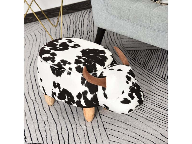  Pouf enfant animal 62x35x36 cm – noir et blanc – rangement intégré et repose-pieds confortable  - Conforama B