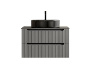 Meuble vasque suspendu 80x46x62.20 cm avec lavabo ovale noir et 2 tiroirs