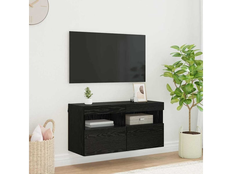 Meuble tv - banc tv - meuble de rangement mural 80 x 30 x 40 cm chêne noir bois d'ingénierie  - Conforama B
