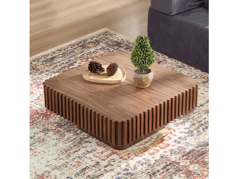  Table basse carrée 80x80x35 cm en mdf avec cadre bois, coloris noyer  - Conforama B