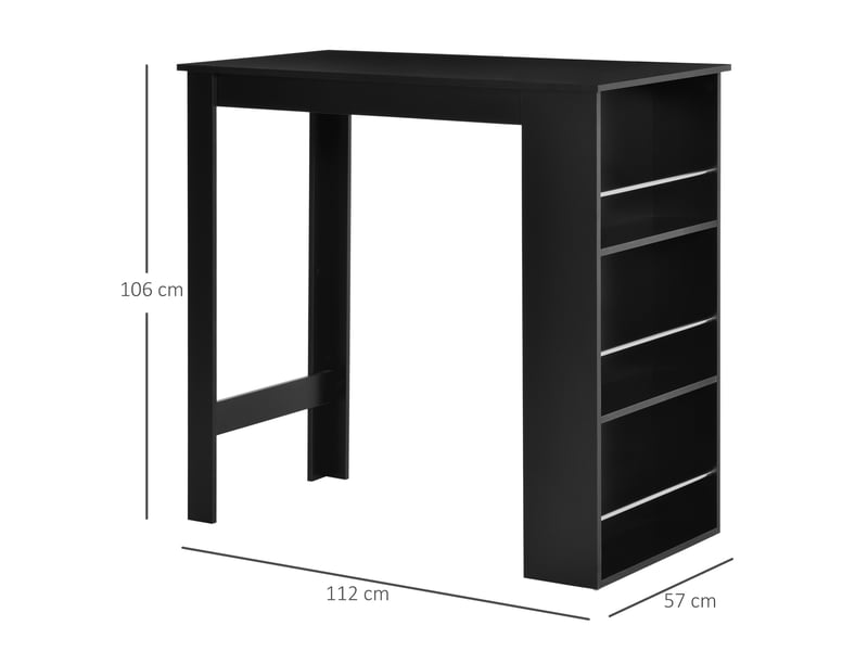  Table haute de cuisine avec 3 étagères en bois, style bar et cuisine moderne, 112 x 57 x 106 cm, noire  - Conforama E