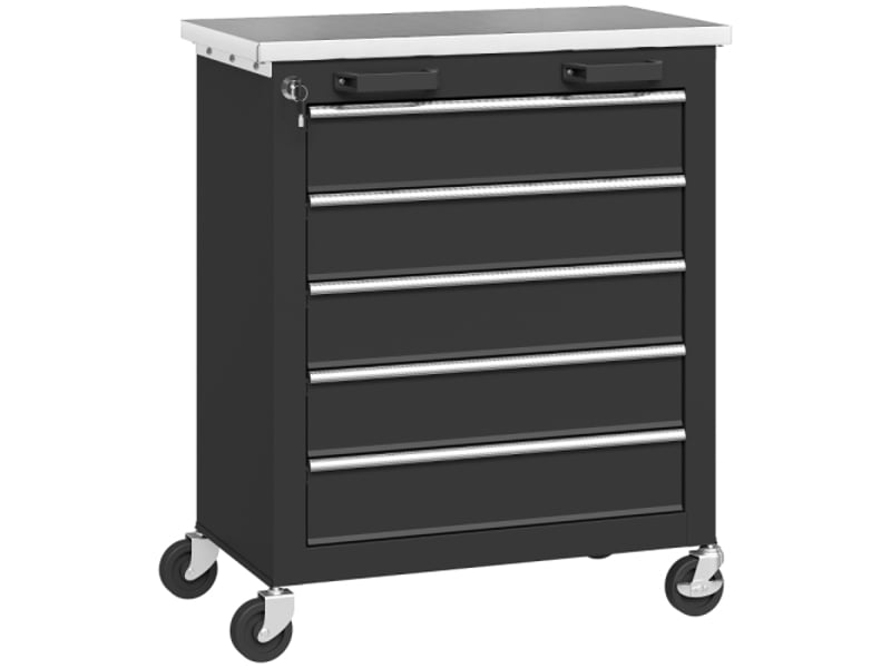  Armoire à outils mobile avec 5 tiroirs, servante d'atelier en acier argenté et noir, coffre roulant pratique pour garage  - Conforama A
