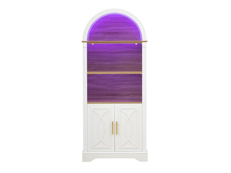 Buffet haut 76,2 x 40,1 x 180 cm avec led, 2 portes et étagère réglable, mdf blanc Jamama eleni - Conforama A