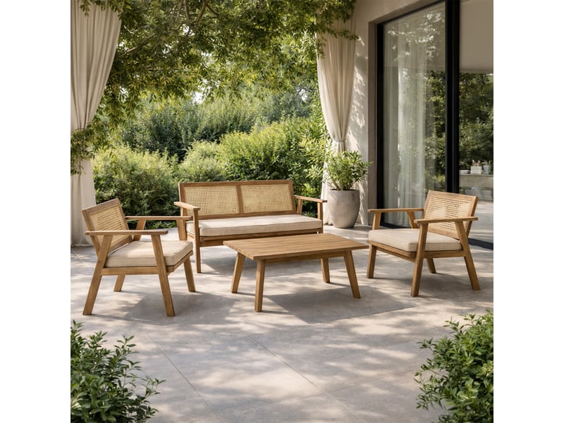 Salon de jardin 4 places en bois d’acacia et cannage hanoi  - Conforama B