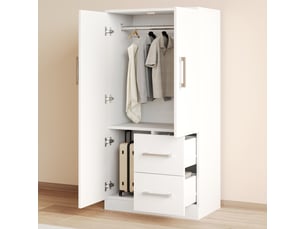 Armoire à vêtements 2 portes 70 x 40 x 135 cm, avec tiroirs et rangements, chambre enfant, blanc
