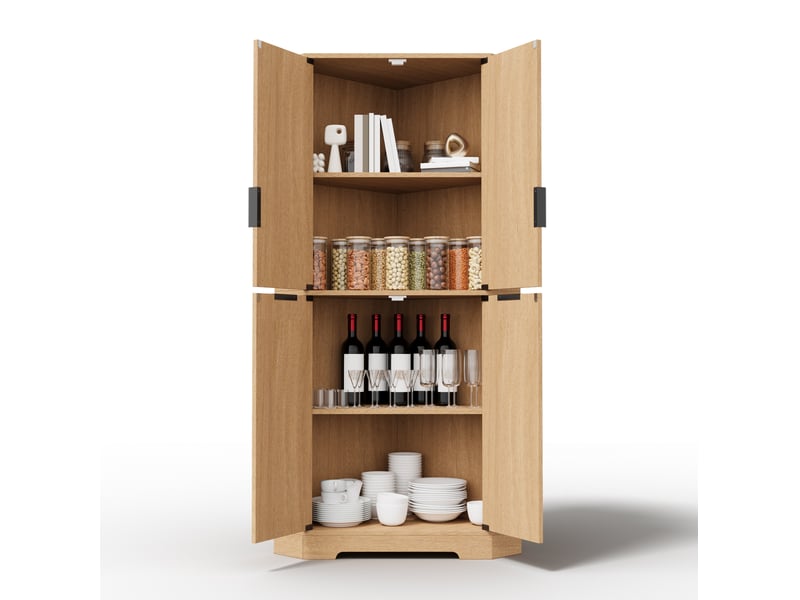 Meuble d'angle avec 4 portes et étagères réglables, finition rainurée, pour cuisine et salon, 60 × 60 × 172 cm - Conforama A