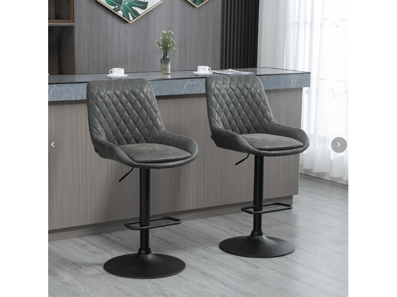 Lot de 2 tabourets de bar réglables en hauteur avec dossier et repose-pieds en similicuir gris foncé - Conforama B